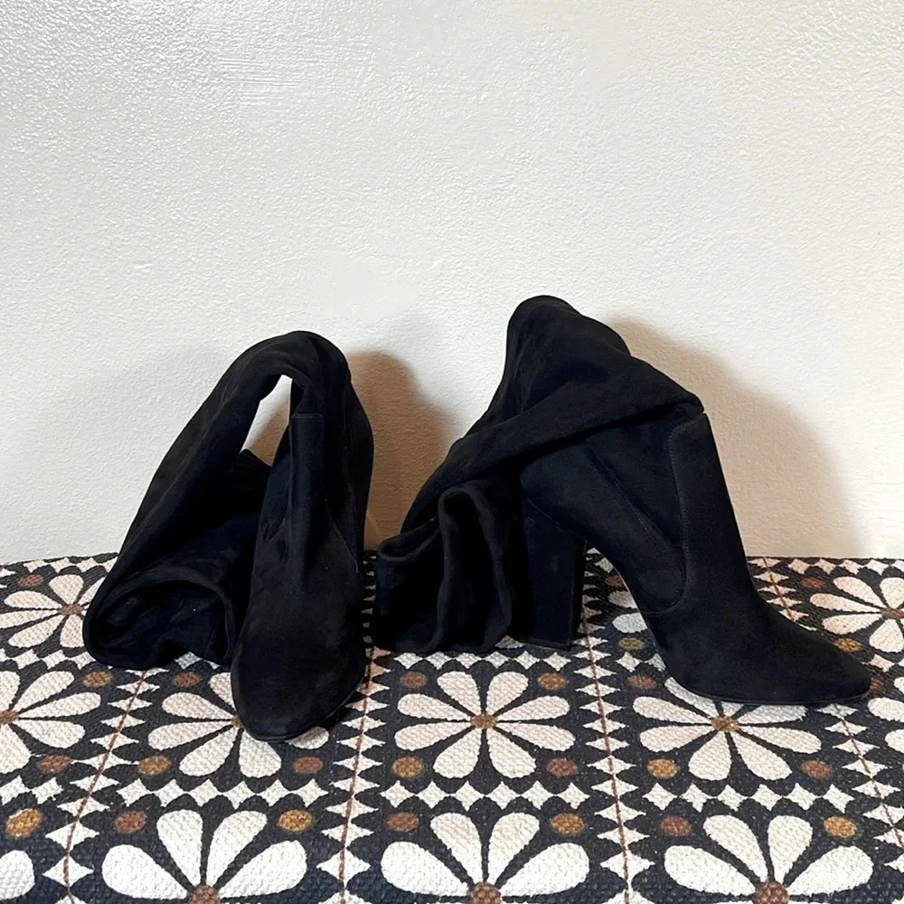 Tamara Mellon Over the Knee Thigh High Suede Black Boots size 37 1/2 or 7.5 US